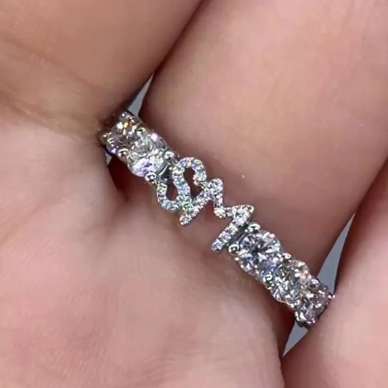 Personalized Letters Pear Cut Sterling Silver Engagement Ring