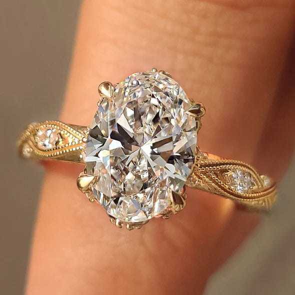 Art Deco Oval Cut Sterling Silver Engagement Ring